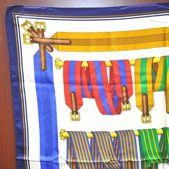 Authentic HERMES Carre 90 Scarf Suspenders Motif Silk Blue - Picture 3 of 14